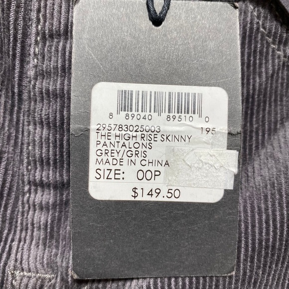 Club Monaco Women's The High Rise Skinny Corduroy Pants Size 00P‎ Gray - Picture 6 of 14